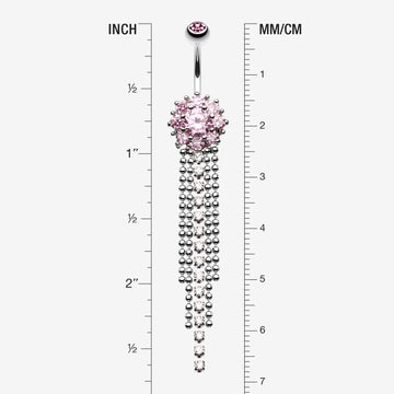 Detail View 1 of Exquisite Bedazzled Cascading Belly Button Ring-Pink